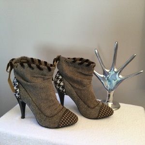 Killah UK Brown Tweed Houndstooth Stiletto Ankle Boots | Size 5–5.5